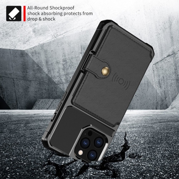 iPhone 14 Pro - Stöttåligt Skal Kortfack RFID Skyddat Svart Black iPhone 14 Pro