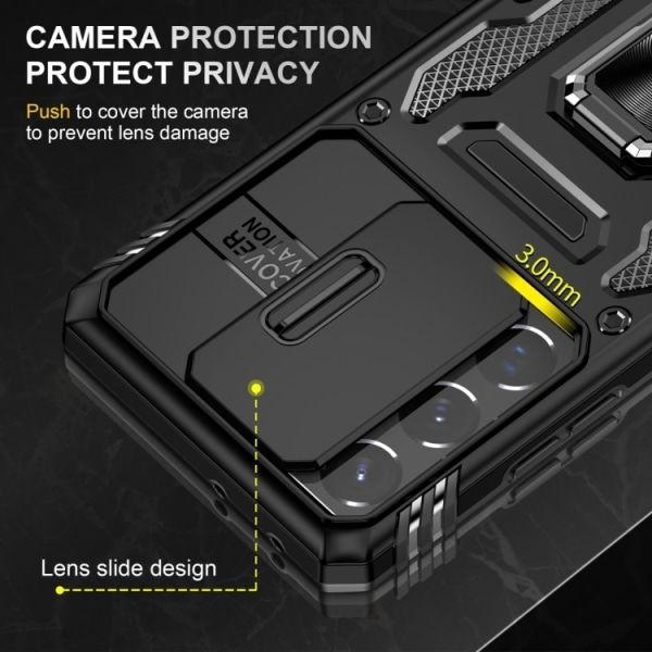 Samsung S23 Ultra - Stöttåligt CamShield Skal Ringhållare Svart Black