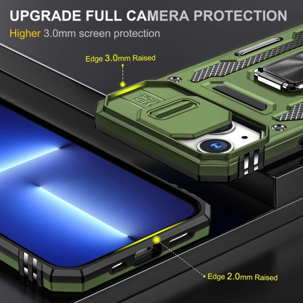 iPhone 14 - Skal Kameraskydd Stöttåligt Hybrid Ringhållare Grön Green iPhone 14