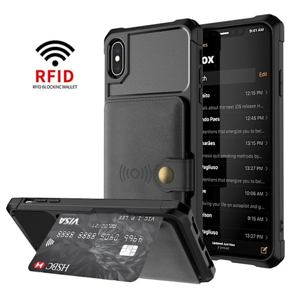 iPhone X/XS - Skal Stöttåligt Premium Kortfack Solid® Svart Black Apple iPhone X/XS