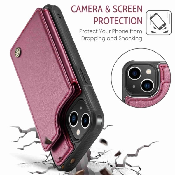 iPhone 13 - Skal Premium Kortfack RFID Skyddat CaseMe® Röd Red
