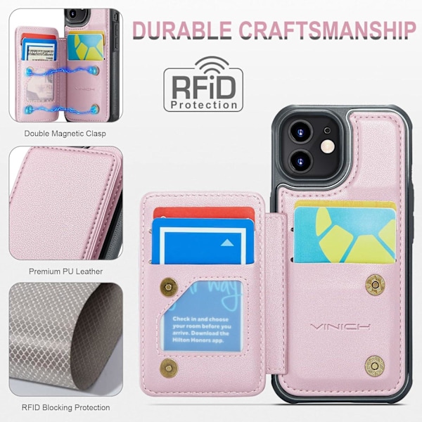 iPhone 12 - Skal 4-FACK RFID Skyddat CaseMe® Roséguld Pink