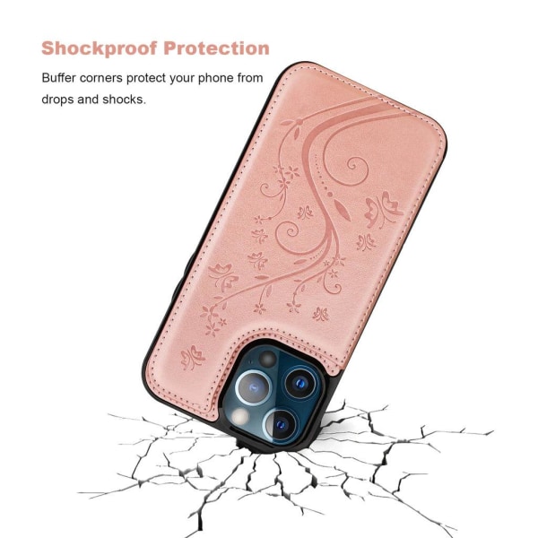 iPhone 13 Pro Max - Stöttåligt Läder skal kortfack Nordic® Roség PinkGold iPhone 13 Pro Max