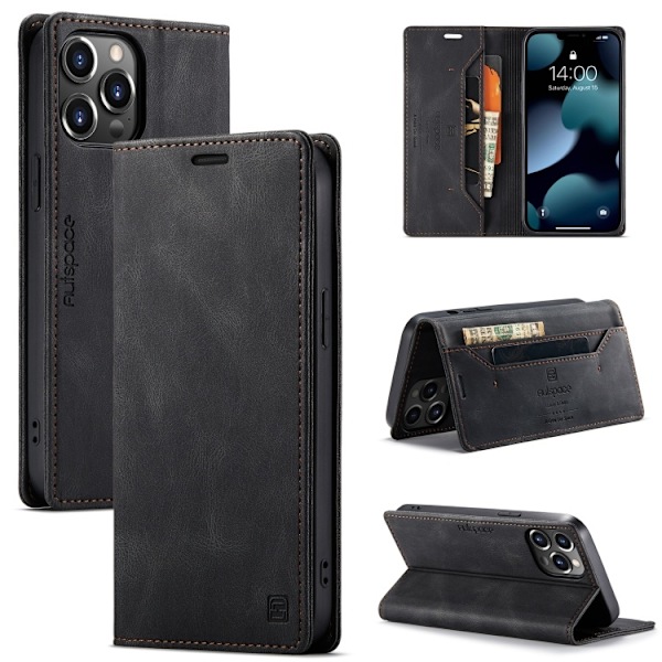 iPhone 14 Pro Max - Premium RFID Skyddat Läder Fodral Svart Black iPhone 14 Pro Max