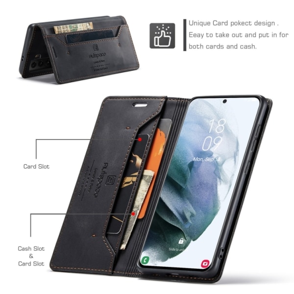 Samsung S21 - Premium Flip Fodral RFID Skyddat Svart Black