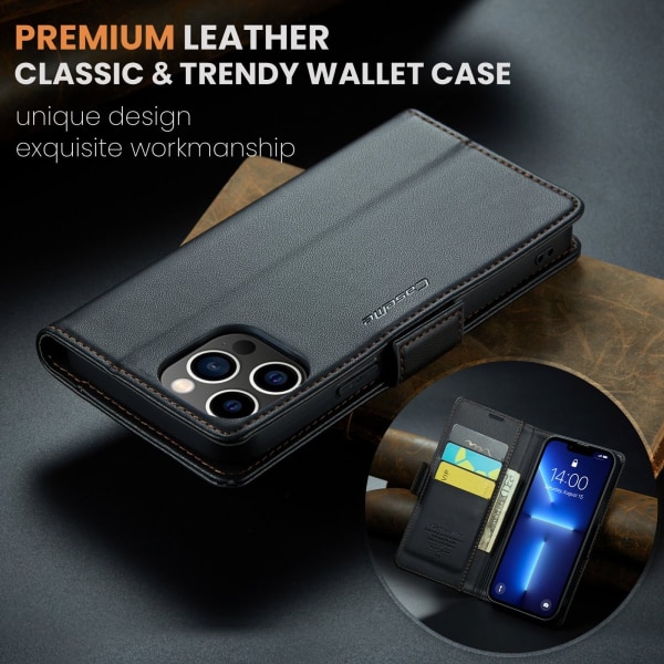 iPhone 14 Pro Max - Fodral Premium Läder RFID Skyddat CaseMe® Sv
