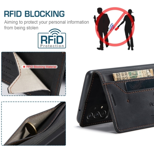 Samsung A52/A52s - Premium Läder Fodral RFID Skyddat Svart Black