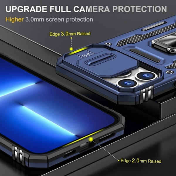iPhone 14 Pro Max - Stöttåligt Hybrid CamShield Skal Ringhållare Blå Blue Apple iPhone 14 Pro Max