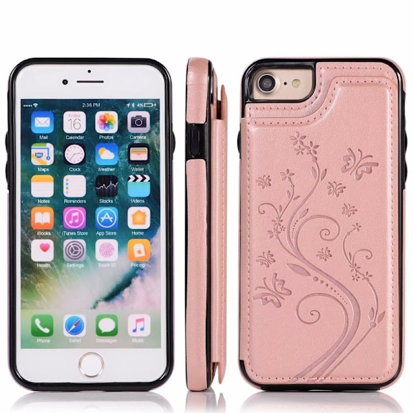 iPhone 7/8/SE - Solid® Läder skal Korthållare Roséguld PinkGold