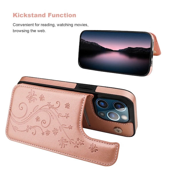 iPhone 14 Pro - Skal Nordic® Stöttåligt Läder kortfack Roséguld PinkGold iPhone 14 Pro