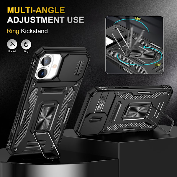 iPhone 16 - Skal CamShield / Kameraskydd Kickstand Svart Black