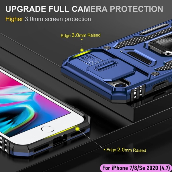 iPhone 7/8/SE - Skal Kameraskydd Stöttåligt Ringhållare Blå Blue
