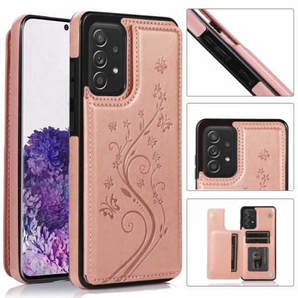 Samsung A53 - Solid® Stöttåligt Läder skal Korthållare Roséguld PinkGold Samsung Galaxy A53