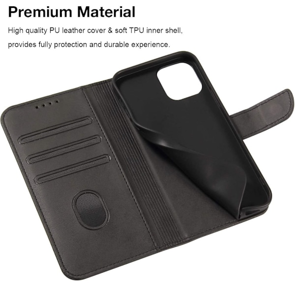 iPhone 12 / 12 Pro - Klassiskt PU- Läder Fodral Nordic® Svart Black