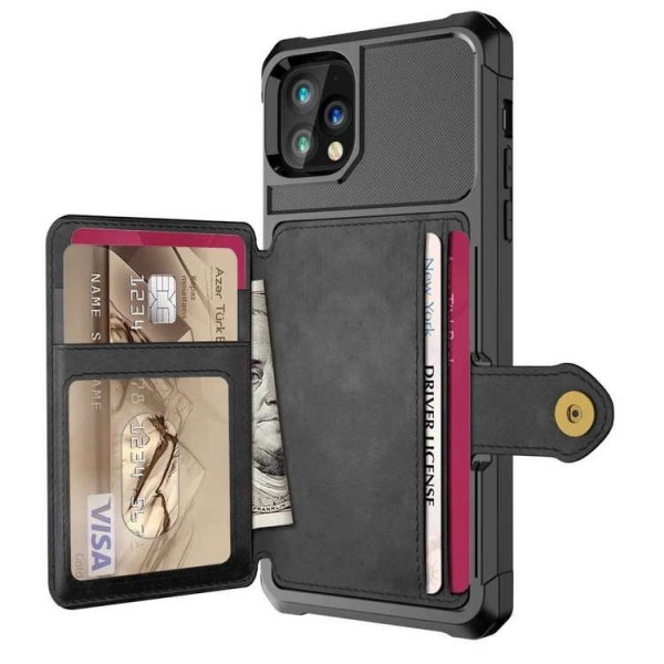 Premium Stöttåligt Skal korthållare Solid® iPhone 13/13 Pro/ Pro Black 13 Mini
