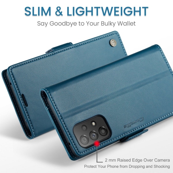 Samsung A53 - Fodral Premium Läder RFID Skyddat CaseMe® Blå Blue
