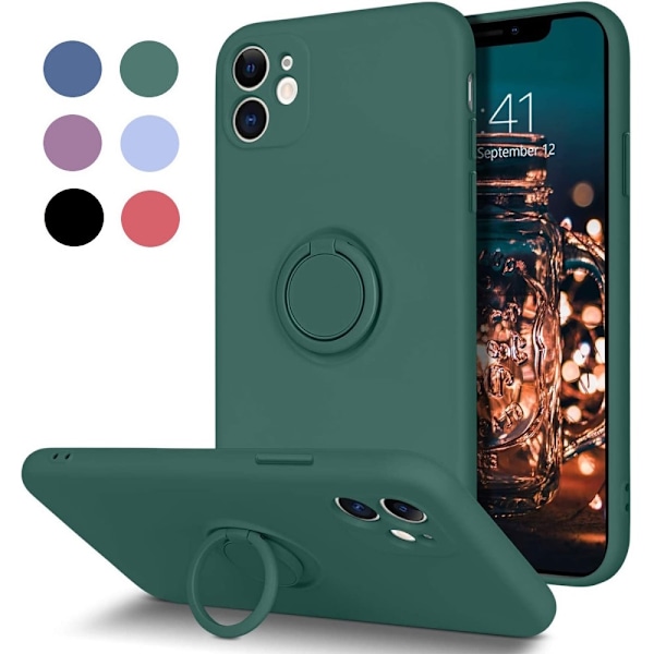 iPhone 11 - Välj Färg Silikonskal Stötdämpande med Ringhållare Black Svart