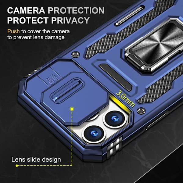 iPhone 14 Pro Max - Stöttåligt Hybrid CamShield Skal Ringhållare Blå Blue Apple iPhone 14 Pro Max