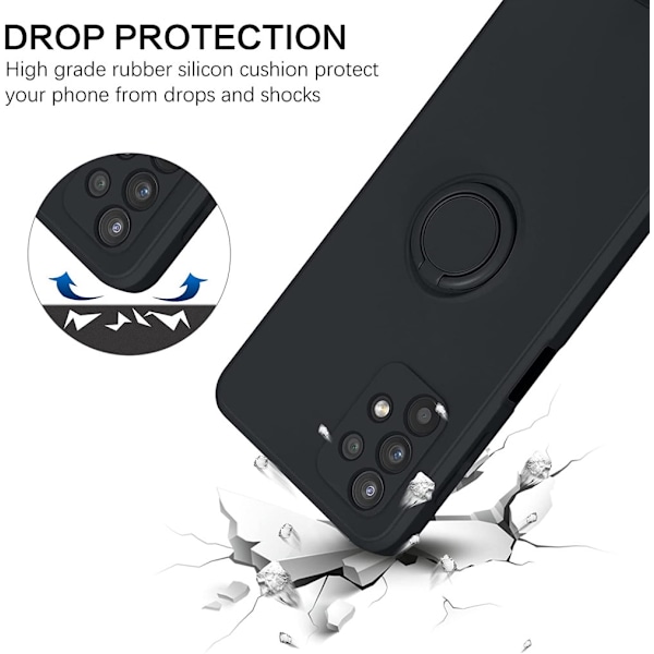Samsung A52 / A52s - Solid® Silikonskal Ring hållare Svart Stonegrey