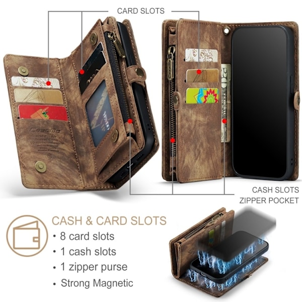 iPhone 12/12 Pro - CaseMe® 2in1 Magnet Plånboksfodral Brun Brown