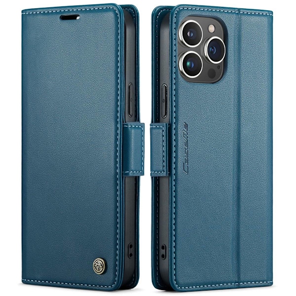 iPhone 15 Pro Max - Fodral Premium Läder RFID Skyddat CaseMe® Blå Blue