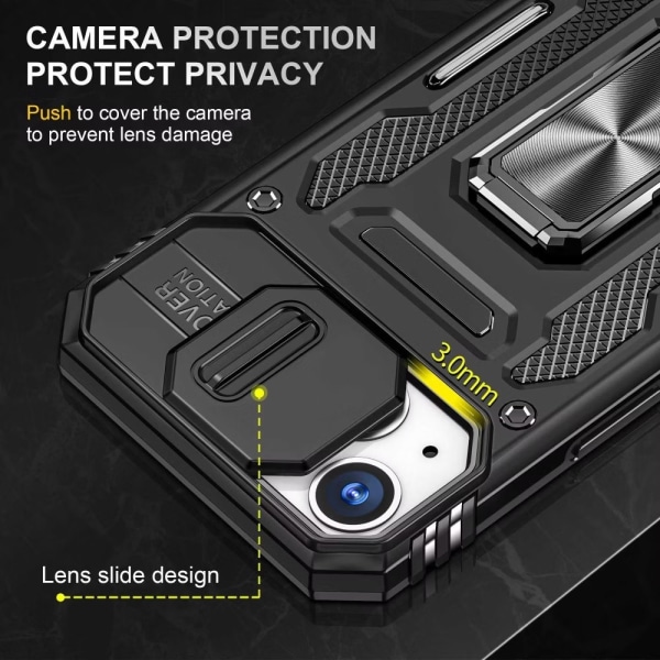 iPhone 14 - Skal CamShield / Kameraskydd Ringhållare Svart Black