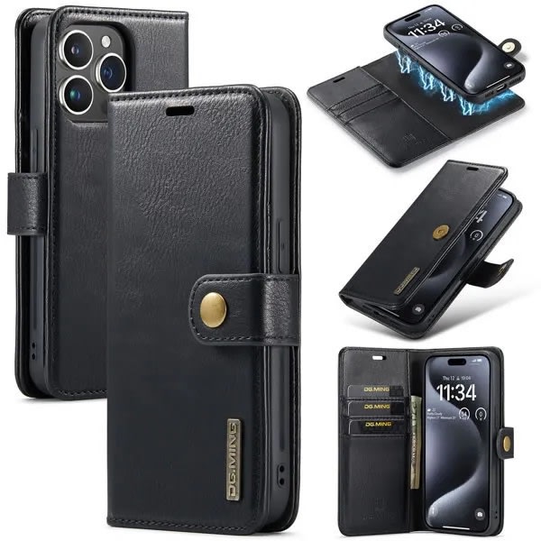 iPhone 12/12 Pro - DG.MING® 2in1 Magnet Plånboksfodral Svart Black