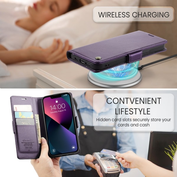 iPhone 13 - Fodral Premium Läder RFID Skyddat CaseMe® Lila Purple