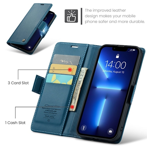 iPhone 15 Pro Max - Fodral Premium Läder RFID Skyddat CaseMe® Blå Blue