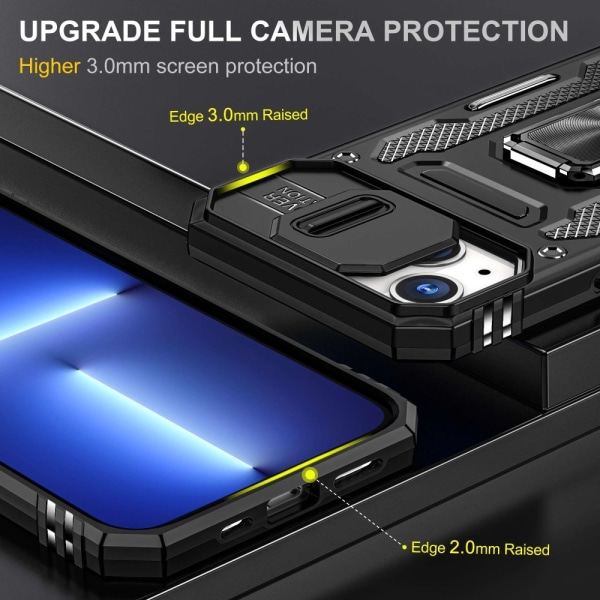 iPhone 14 - Skal Kameraskydd Stöttåligt Hybrid Ringhållare Svart Black iPhone 14