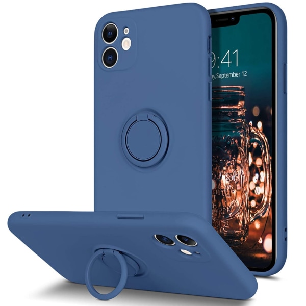 iPhone 11 - Välj Färg Silikonskal Stötdämpande med Ringhållare Blue Blå