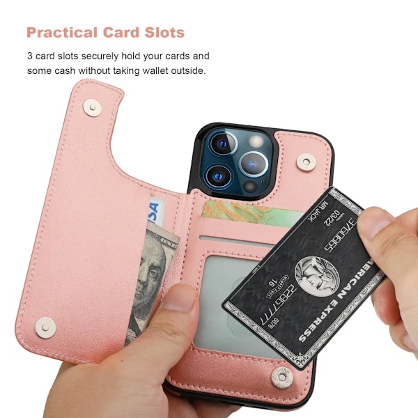 iPhone 14 Pro - Skal Nordic® Stöttåligt Läder kortfack Roséguld PinkGold iPhone 14 Pro