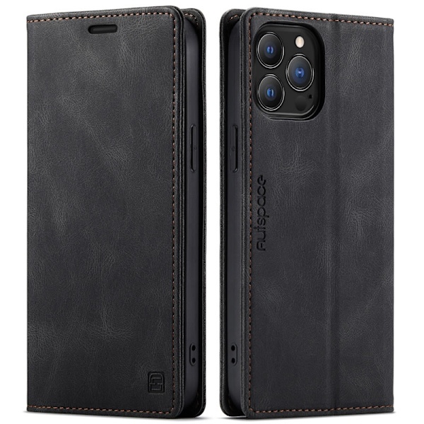 iPhone 13 Pro Max - Premium Läder Fodral RFID Skyddat Svart Black