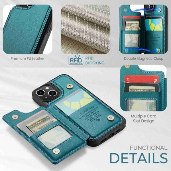 Phone 13 - Skal Premium Kortfack RFID Skyddat CaseMe® Grön Green