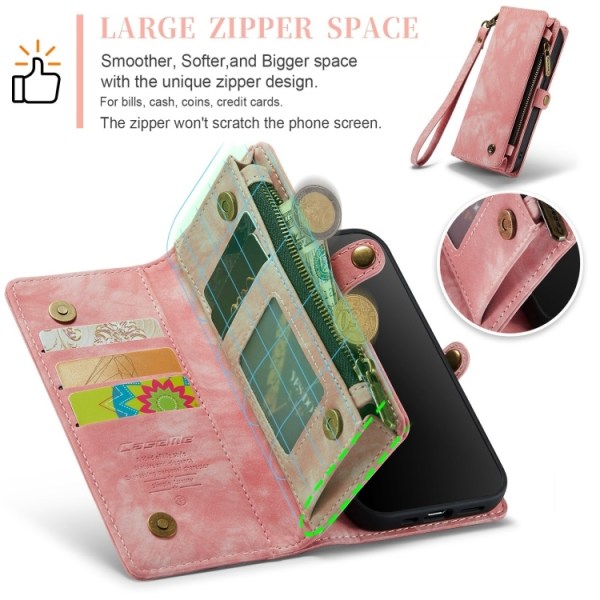 iPhone 13 - CaseMe® 2in1 Magnet Plånboksfodral Rosa Pink iPhone 13