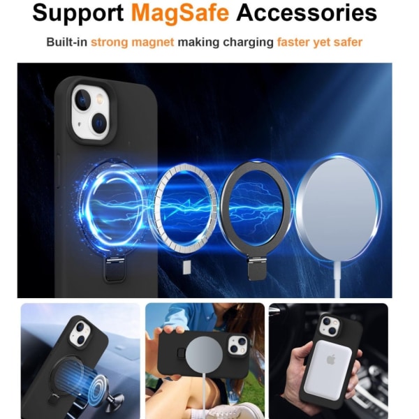 iPhone 15 - MagSafe Stöttåligt Silikonskal Ringhållare Svart