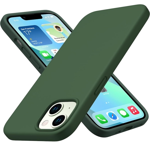 iPhone 14 - Gummibelagt Stöttåligt Silikon Skal Army Grön Green iPhone 14
