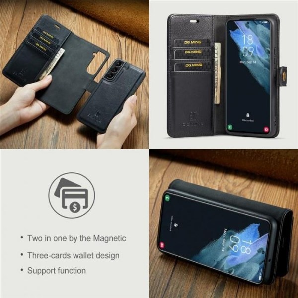 Samsung S21 FE - DG.MING® 2in1 Magnet Plånboksfodral Svart