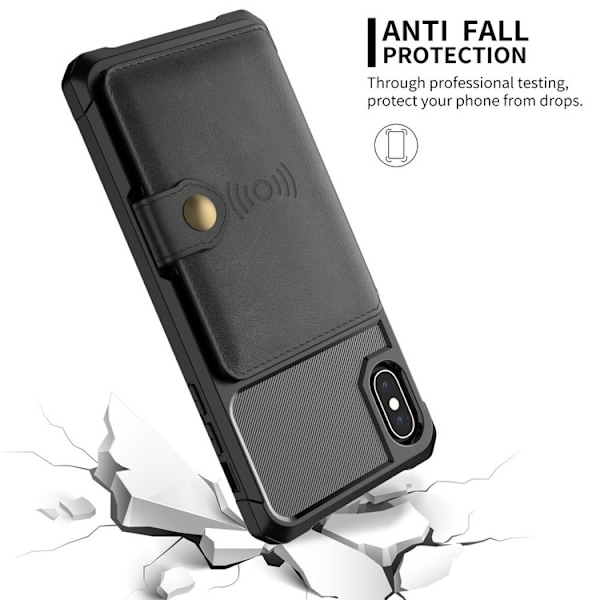 iPhone X/XS - Skal Stöttåligt Premium Kortfack Solid® Svart Black Apple iPhone X/XS