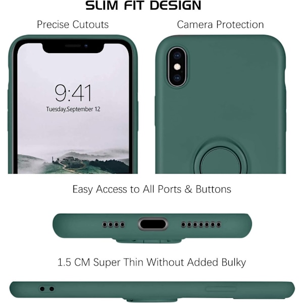 iPhone X/XS - Stöttligt Silikonskal Ringhållare Grön Green