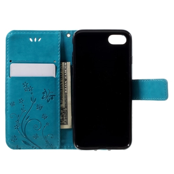 iPhone 7/8/SE - Mobilfodral Läder Fjärilar Blå Blue iPhone 7/8/SE