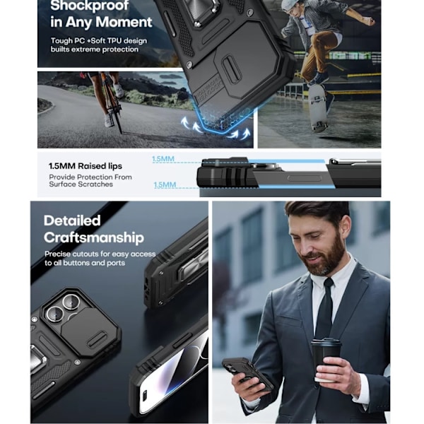 iPhone 14 Pro - Skal CamShield / Kameraskydd Ringhållare Svart Black