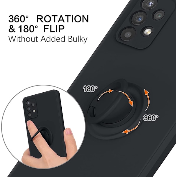 Samsung A52 / A52s - Solid® Silikonskal Ring hållare Svart Stonegrey