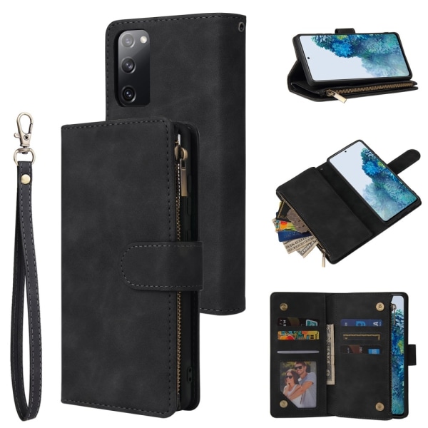 Samsung S20 FE - Multifunktionellt Plånboksfodral Zipper Svart Black