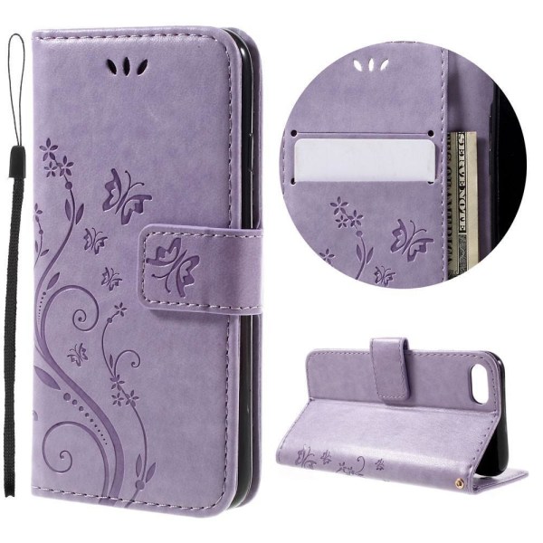 iPhone 7/8/SE - Läder Fodral Fjärilar Solid® Lila Purple iPhone 7/8/SE
