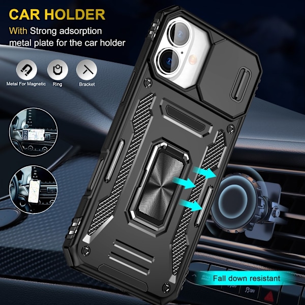 iPhone 16 - Skal CamShield / Kameraskydd Ringhållare Svart Black