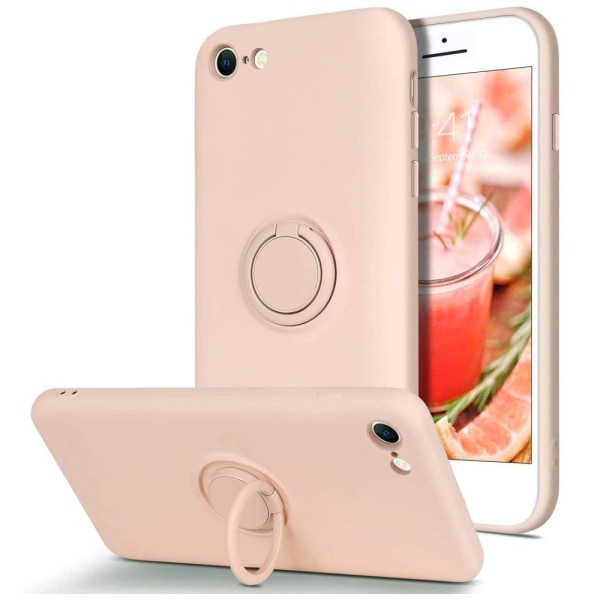 iPhone 7/8/SE - Silikonskal Magnetisk Ringhållare Välj Färg Transparent Rosa