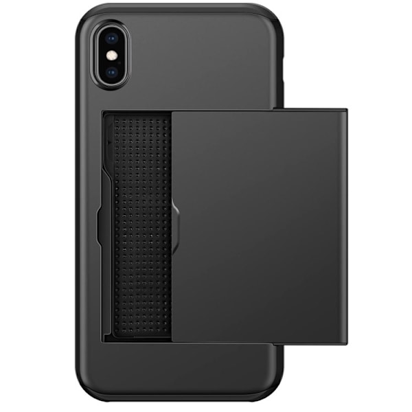 iPhone X/XS - Stöttåligt Skal med Kortfack Extra Förstärkt Svart Black