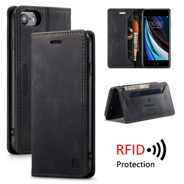 iPhone 7/8/SE - Premium Läder Fodral RFID Skyddat Svart iPhone 7/8/SE