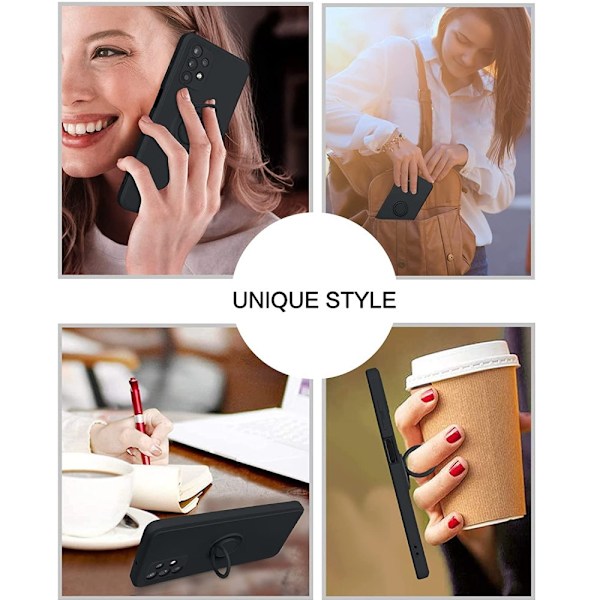Samsung A52 / A52s - Solid® Silikonskal Ring hållare Svart Stonegrey